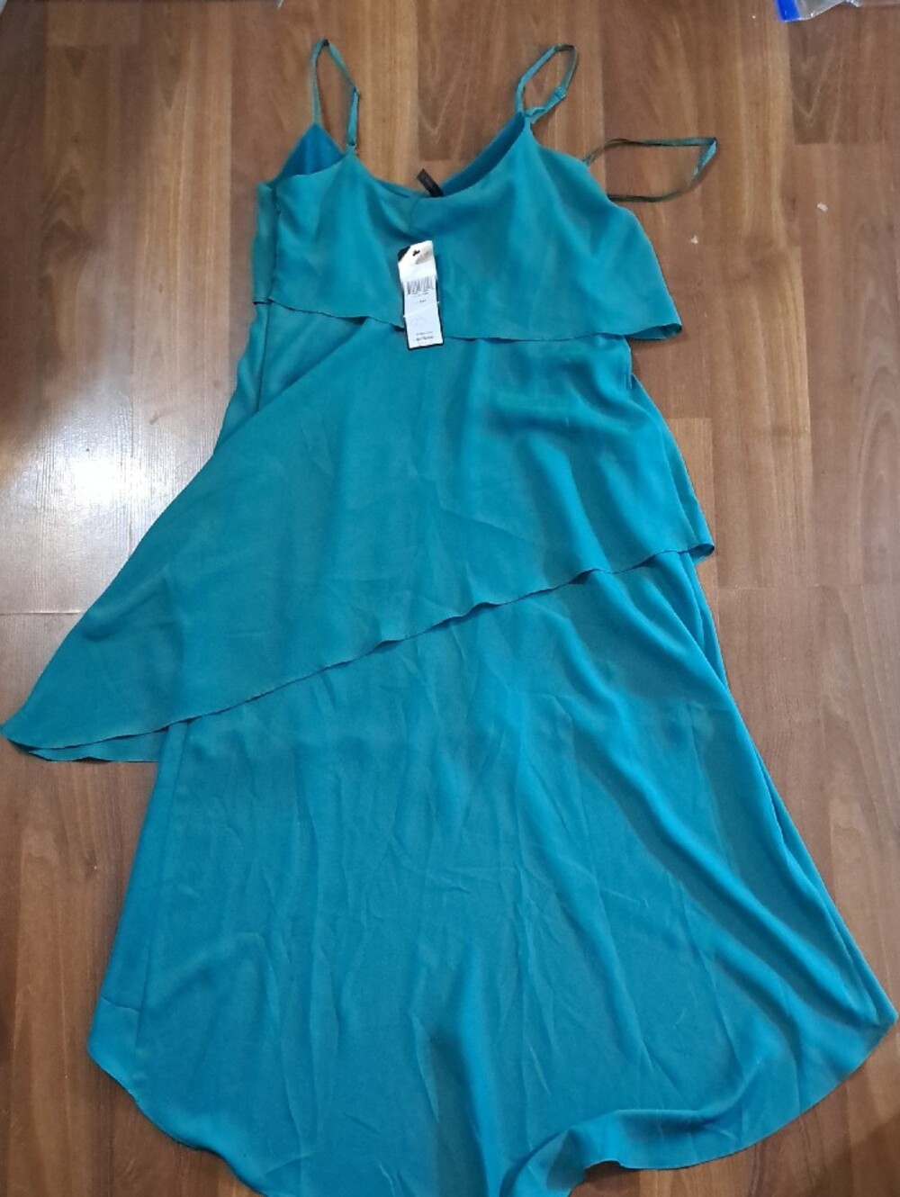 BCBG Teal Ruffled High-Low Slip Dress - Picture 6 of 6